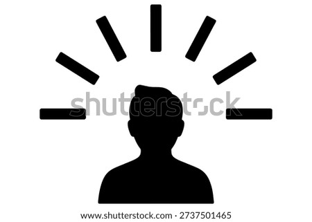 silhouette illustration of person, representing an idea or thought process, with symbolic rays emanating above the head.