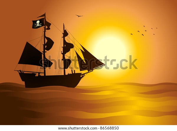 Silhouette Illustration Pirate Ship Stock Vector (Royalty Free) 86568850 Simple Ship Silhouette