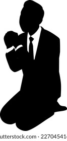 Silhouette illustration of a praying male businessman