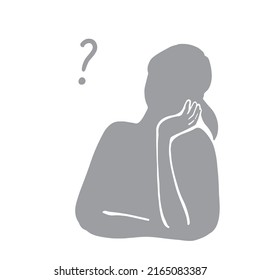 Silhouette illustration of a questioning woman, gray.