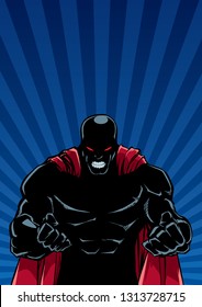 Silhouette illustration of raging superhero on abstract background with ray light.  ....