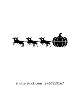 Silhouette illustration of a reindeer pulling a giant pumpkin