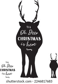 Silhouette illustration of reindeer with quote cutout. A reindeer stencil that can be used for decoration and your creativity. Deer vector illustration. Outline silhouette stencil drawing. Sticker.