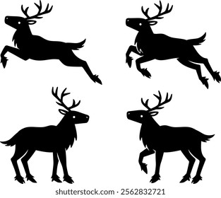 Silhouette illustration of reindeer in various poses