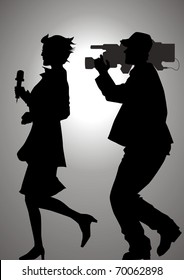 Silhouette illustration of a reporter and a cameraman