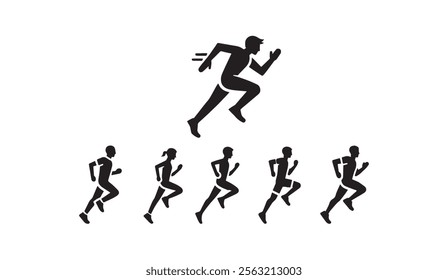 Silhouette illustration of runners in motion, highlighting dynamic movement and speed. Perfect for sports, competition, or teamwork concepts