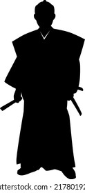 Silhouette illustration of a samurai in full dress