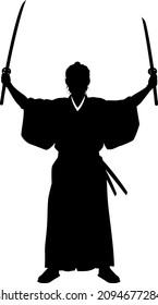 Silhouette illustration of a samurai with two swords