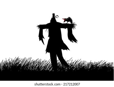 Silhouette illustration of a scarecrow on a field