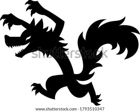 Silhouette illustration of a scary wolf attacking
