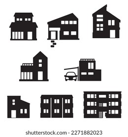 Silhouette illustration set A of building icons.