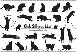 Silhouette Illustration Set Of Cats In Various Poses