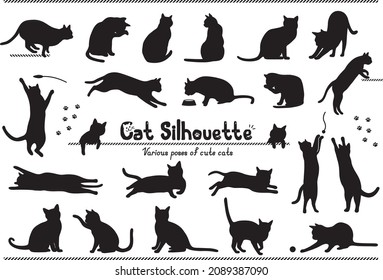 Silhouette illustration set of cats in various poses