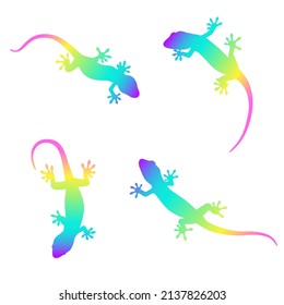 Silhouette illustration set of a gecko (white background, vector, cut out)