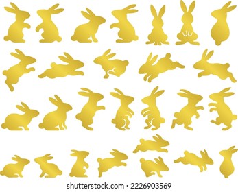 Silhouette illustration set of golden rabbits in various poses