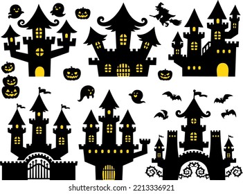 Silhouette illustration set of Halloween haunted houses