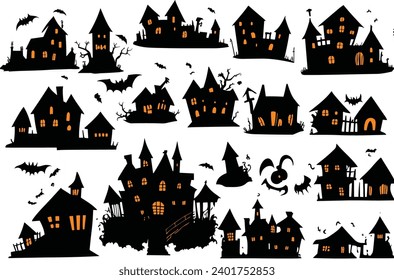 Silhouette illustration set of Halloween haunted houses