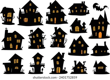 Silhouette illustration set of Halloween haunted houses