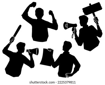 silhouette illustration set of man protesting