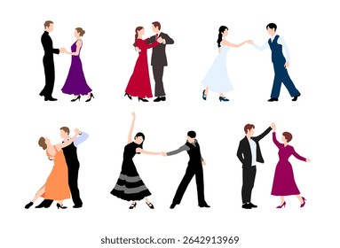 Silhouette illustration set of men and women dancing ballroom