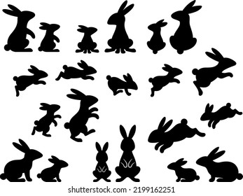 
Silhouette illustration set of rabbit parents and children in various poses