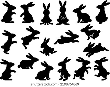 Silhouette illustration set of rabbits in various poses