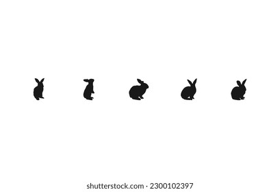 Silhouette illustration set of rabbits in various poses. Rabbits silhouette set. Bunny symbols.Continuous line drawing of easter rabbit black and white minimalist hand drawn vector illustration.