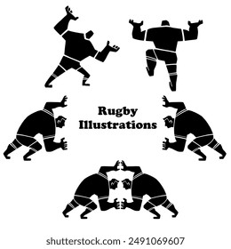 Conjunto de ilustración de silueta de jugadores de rugby.  Ilustración de silueta. Ilustración vectorial sobre fondo blanco.