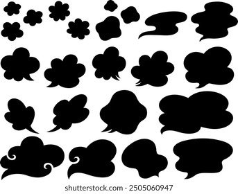 Silhouette illustration set of steam effects and cloud shaped speech bubbles