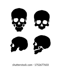 Silhouette illustration of skull, isolated on white background 