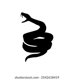 Silhouette illustration of a snake with its mouth open and fangs bared