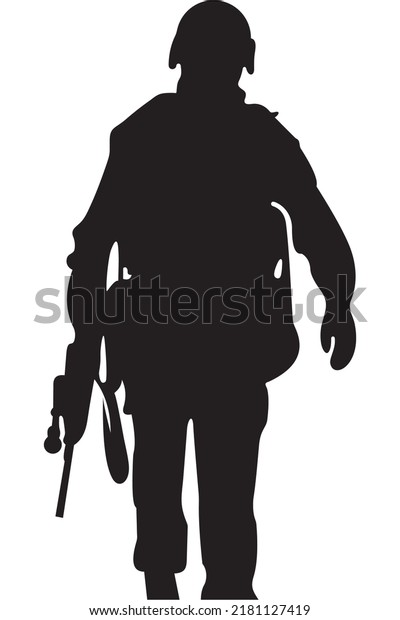 Silhouette Illustration Soldier Black White Stock Vector (Royalty Free ...