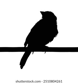 Silhouette illustration of a sparrow perched on a branch, highlighting its distinct shape and natural posture against a white background. Ideal for themes of simplicity, nature, and wildlife.