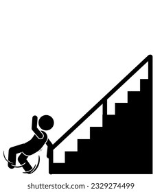 silhouette illustration of a stick figure or stickman slipping and falling down the stairs