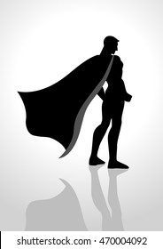 Silhouette illustration of a superhero from back view