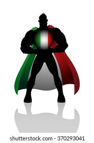 Silhouette illustration of a superhero with Italy insignia
