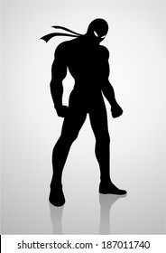 Silhouette illustration of a superhero in a mask