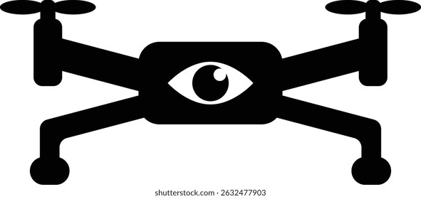 Silhouette illustration of a surveillance drone with an eye symbol built into it