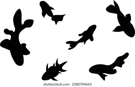 Silhouette illustration of swimming fish, top view