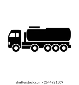Silhouette illustration of a tank truck with multiple wheels on white background