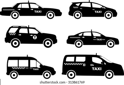 Silhouette illustration of taxi cars isolated on white background