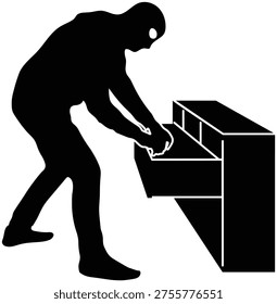Silhouette illustration of a thief rummaging through a dresser drawer