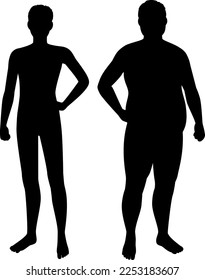 Silhouette illustration of a thin man and a fat man