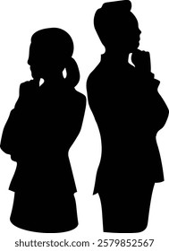 Silhouette illustration of thinking male and female businessmen