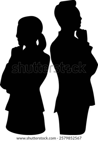 Silhouette illustration of thinking male and female businessmen