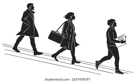 Silhouette illustration of three business people standing close, suggesting teamwork and collaboration.