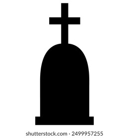 Silhouette illustration of a tombstone, grave with cross design