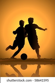 Silhouette Illustration Of Two Kids Playing Soccer