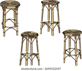 silhouette illustration vector design furniture bench chair bamboo ethnic traditional 