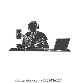 silhouette illustration vector of online podcast